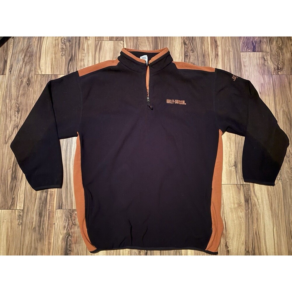 Vintage Black and Orange Harley-Davidson Quarter-zip Fleece Pullover Men's 3XL